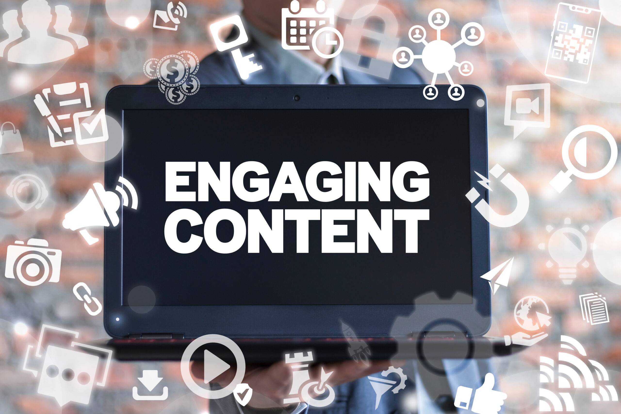 Engaging Content. Content marketing success, marketing mix, social media sharing concept. Engaging video content for assisted living homes and facilities in social media marketing.